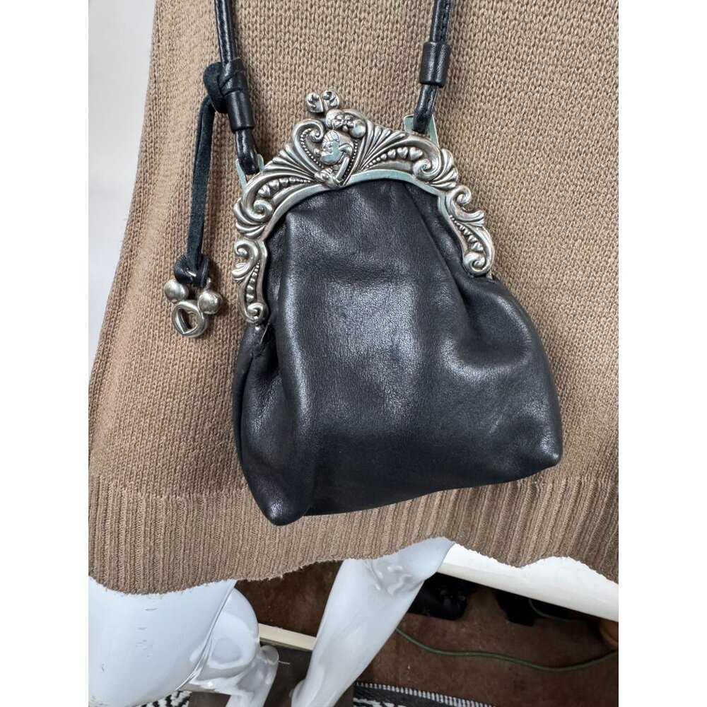 Vintage Brighton One World Leather Crossbody Bag With Ornate Silver Clasp & Hear
